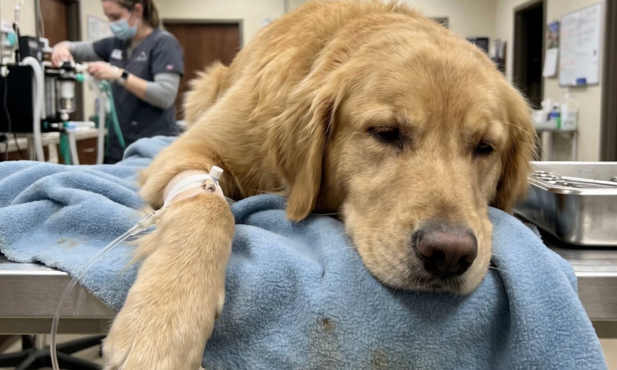 Hund mit Infusion auf dem Behandlungstisch