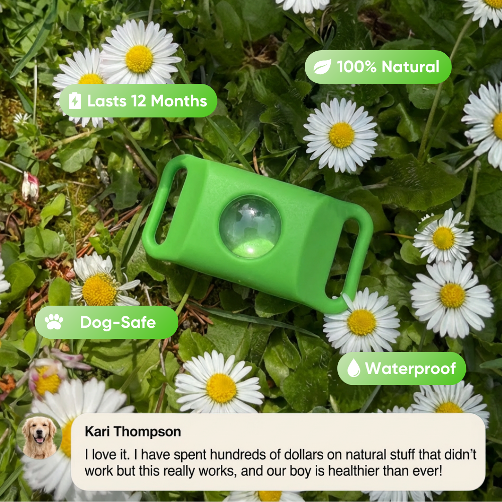 Tick pendant in the grass – lasts 12 months, 100% natural, dog-safe, waterproof
