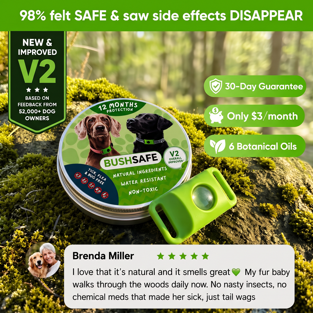 BushSafe tick pendant with tin – 98% felt safe, 30-day guarantee, 6 botanical oils